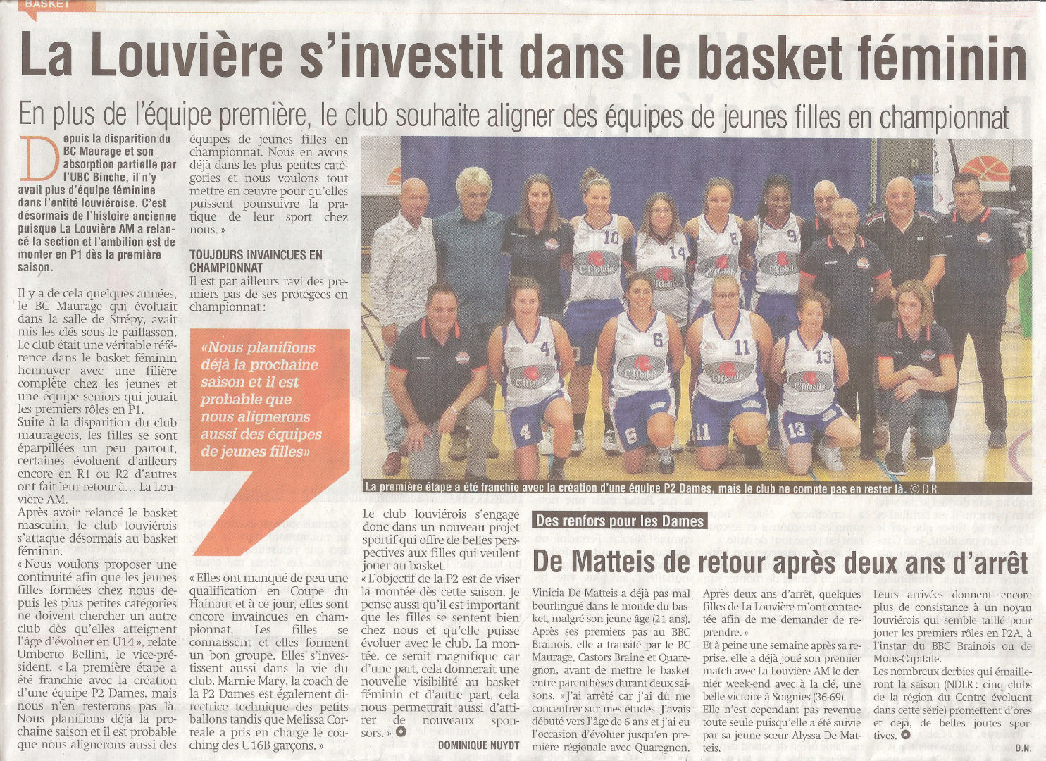 01/10/2019 - La Louvière s'investit dans le basket féminin